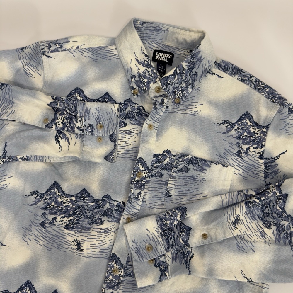 Lands' End Mens Button Down Shirt XL 46- 48 Long Sleeve Flagship Flannel Cotton